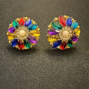 Large Gorgeous Clip Earrings Holiday Rainbow of Colors
